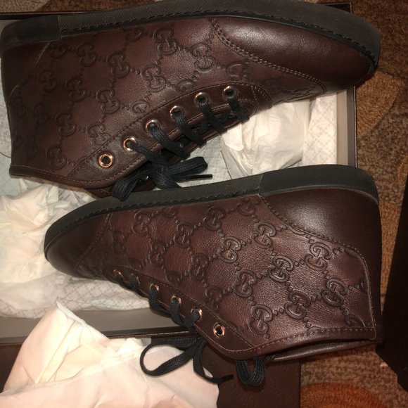 Gucci Brown Leather GG boots size 37 in original GG box/ wrapping New Authentic - Picture 4 of 16